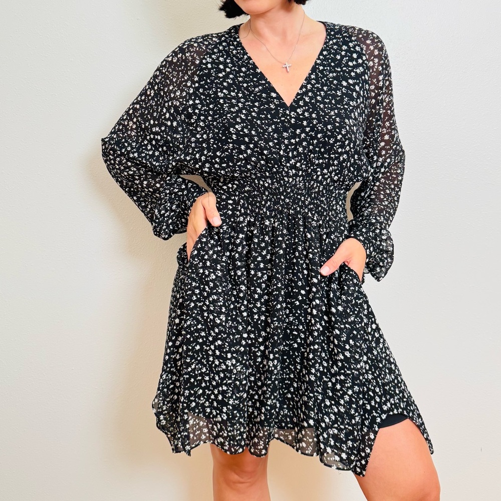 AllSaints Black Floral Mini Dress - Size Small